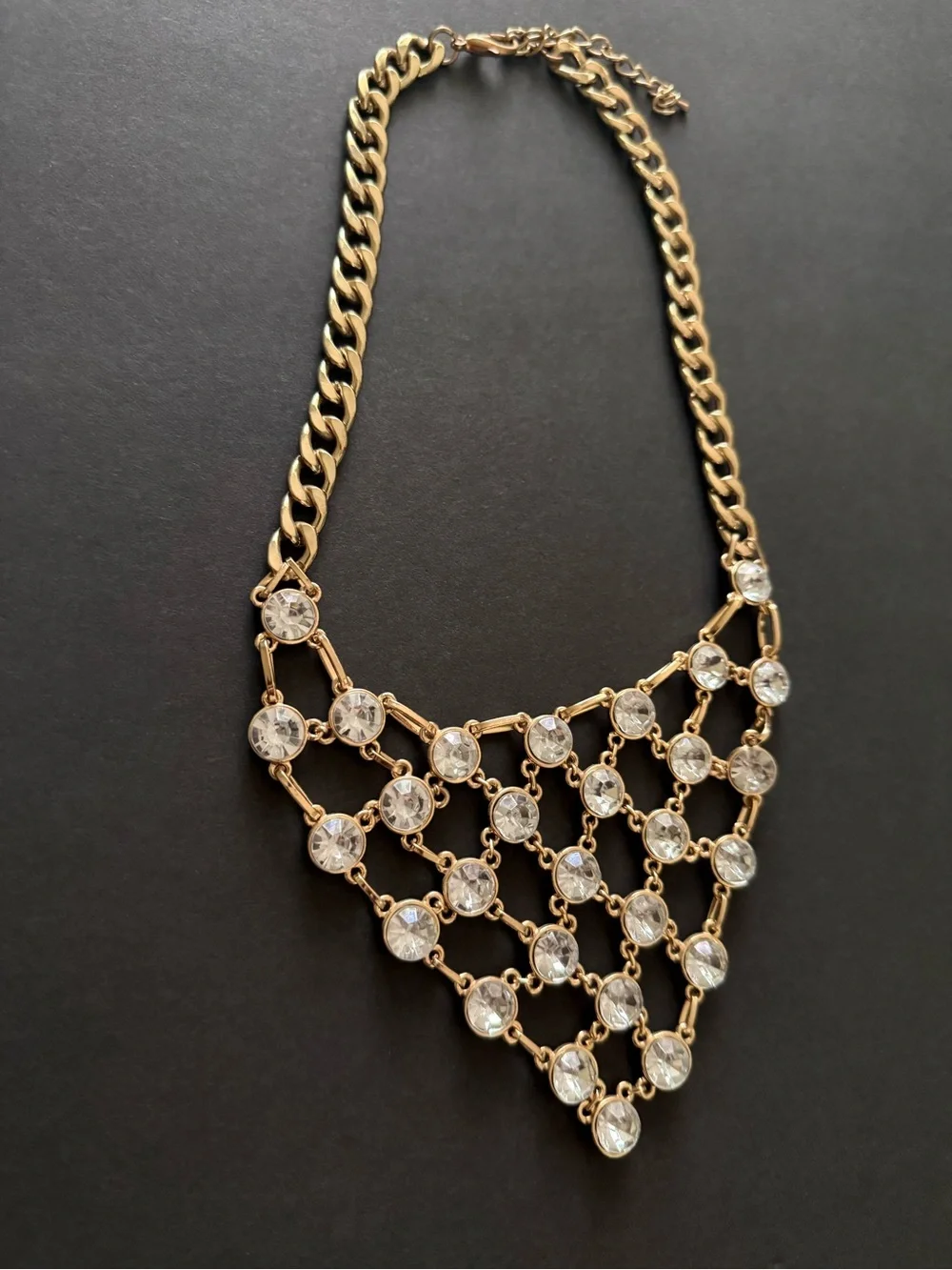 Gold-Tone Crystal Mesh Necklace - Statement Women’s Jewelry